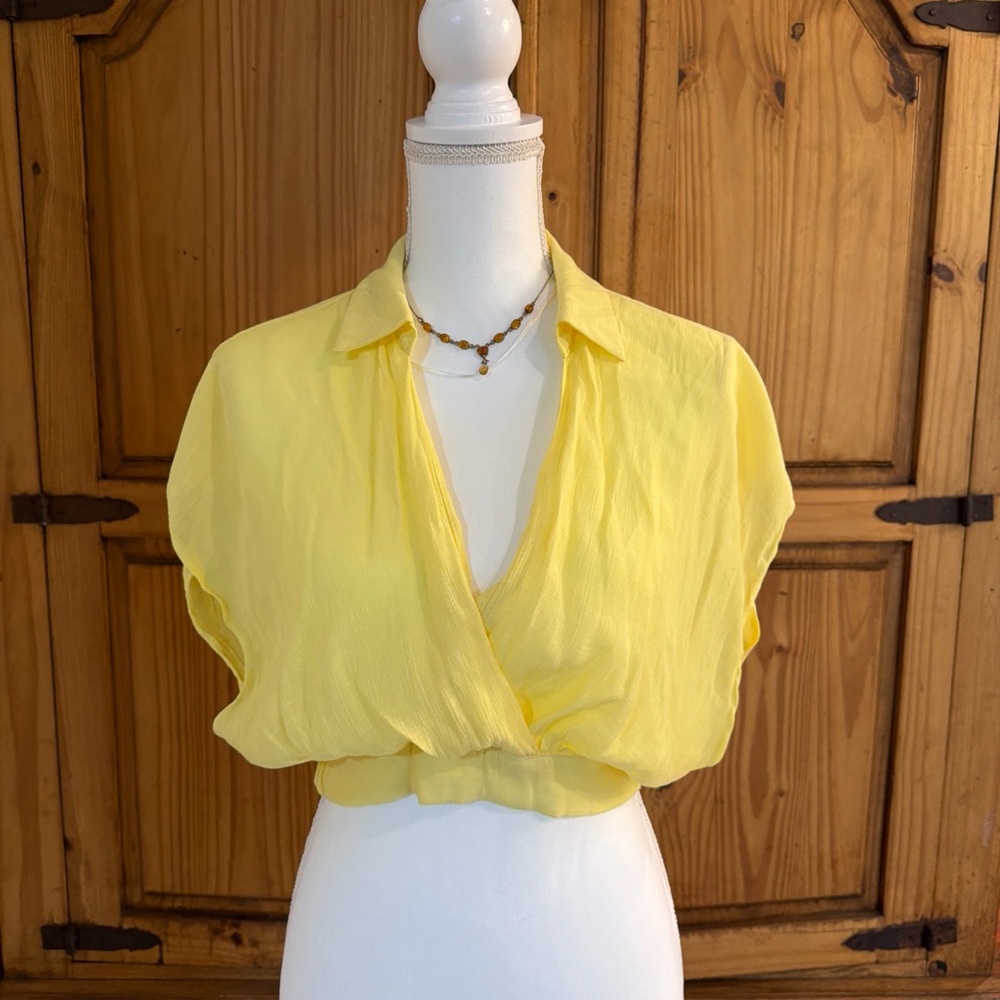 Love Tree Yellow Cropped Wrap Top